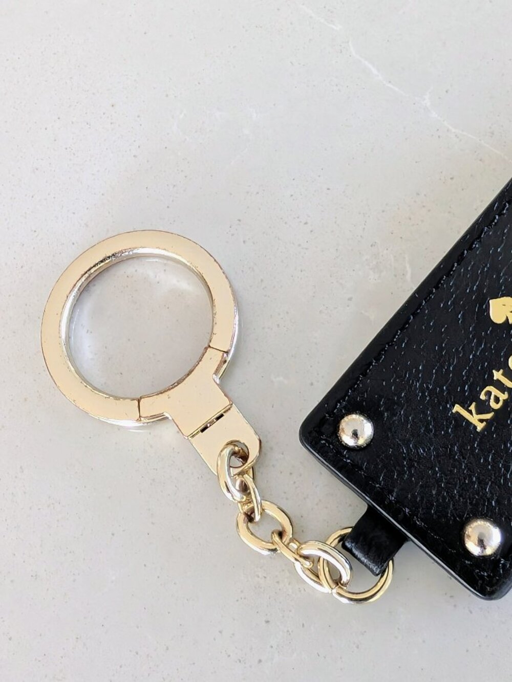Kate Spade Grove Street Black Pebbled Leather Mirror Keychain Charm Gold Tone - Picture 3 of 8